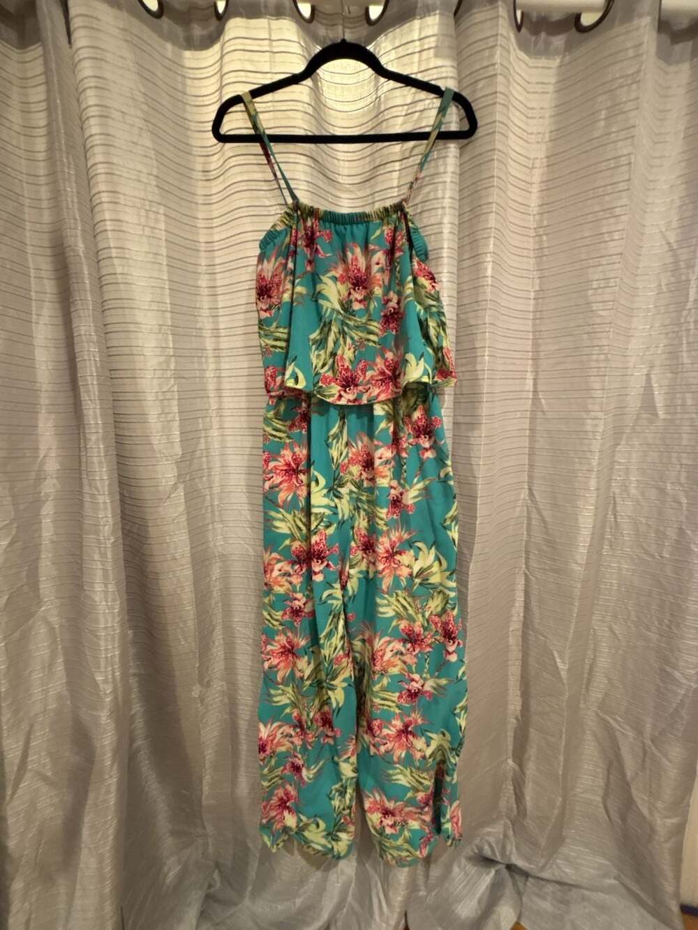 Time and Tru Women's Floral Print Sleeveless Ruffle Jumpsuit